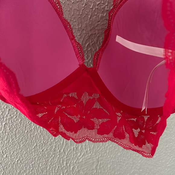 Women’s PINK Victorias Secret Bralette, Lace, Red Lace, XXL, Lightly Lined - Picture 4 of 8